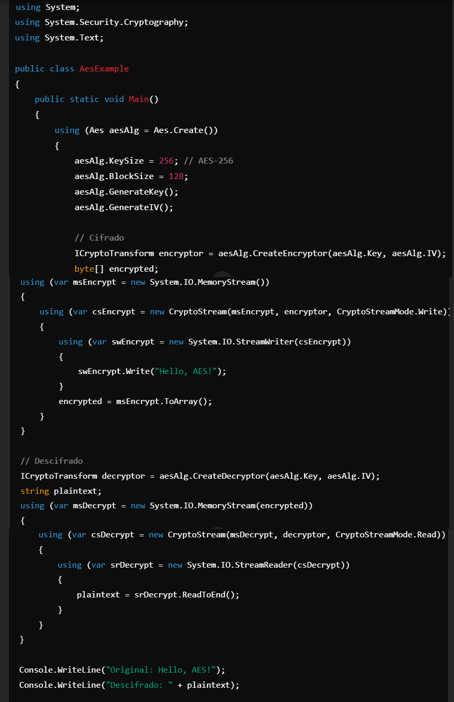 imagen de aes en lenguaje de programación c#