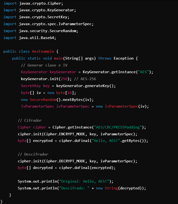 aes en lenguaje de programación java